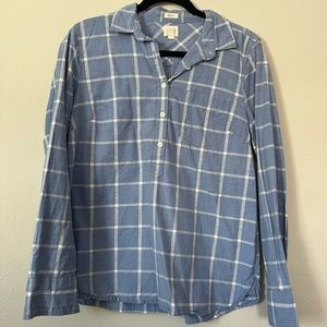 J. Crew Factory Plaid Popover Shirt Top Women Size Medium Red Blue Button